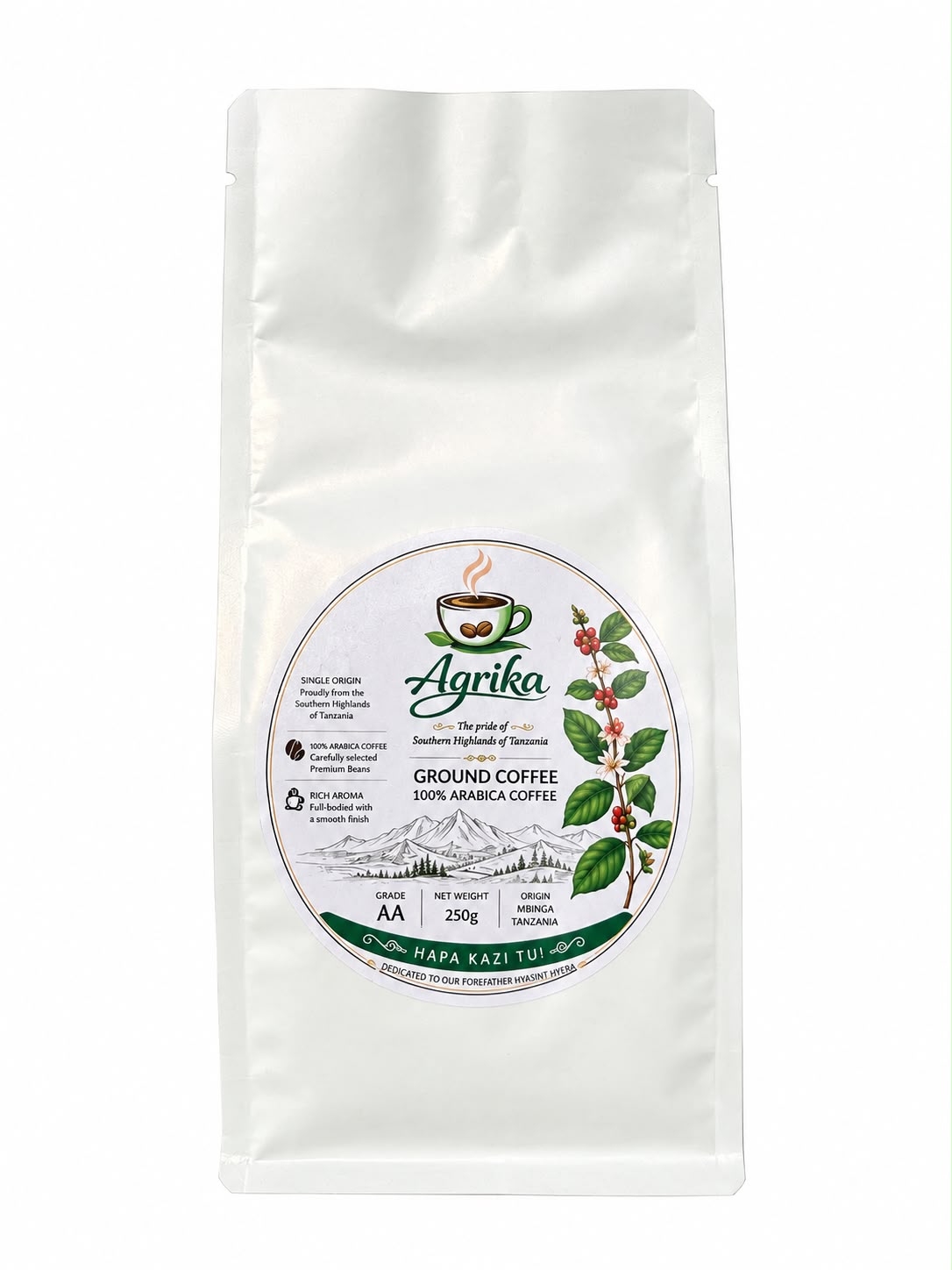 Agrika ground coffee — white package
